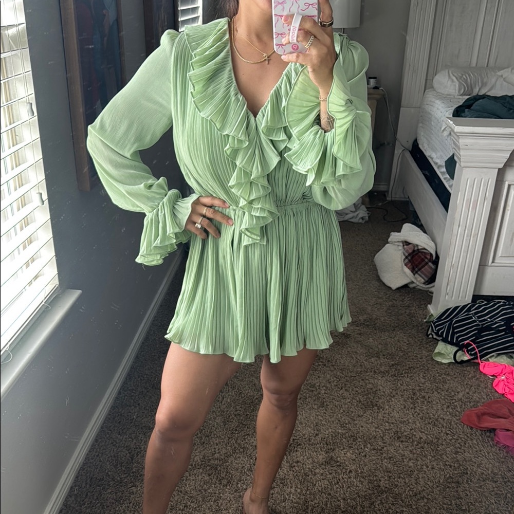 Green Ruffled Long Sleeve romper